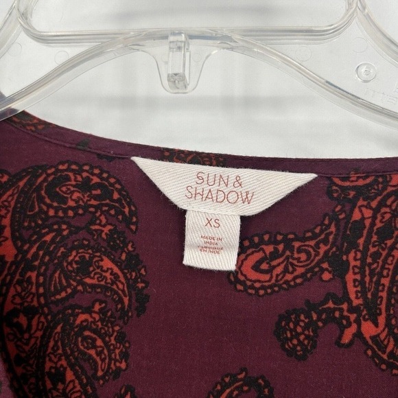 Sun & Shadow Burgundy Drape Front Crop Top Long Crochet Bell Sleeves Size XS - Picture 9 of 10